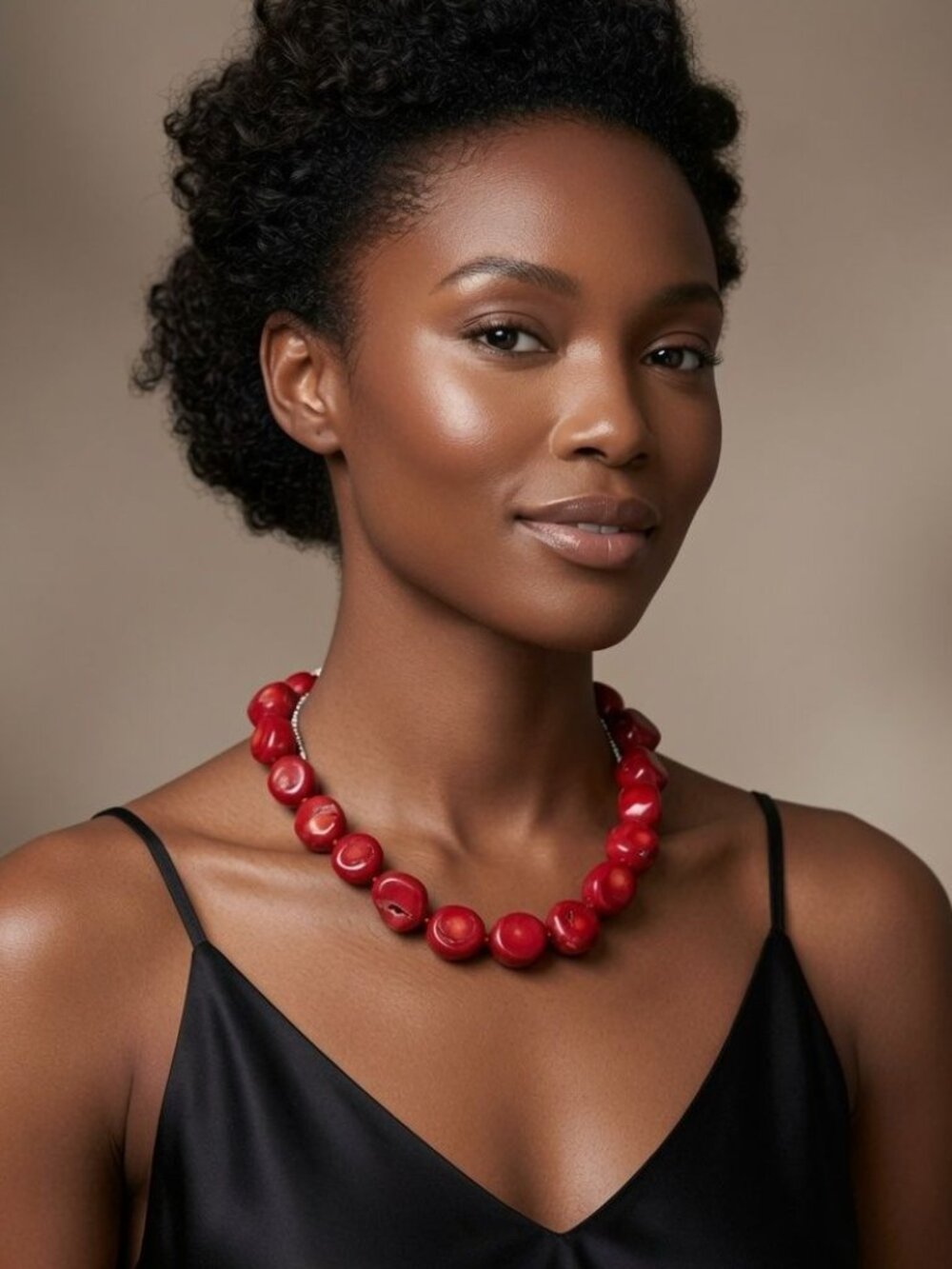 Lucas Lameth Chunky Red Coral Sterling Silver 925 Bead Necklace, Hand Knotted 18